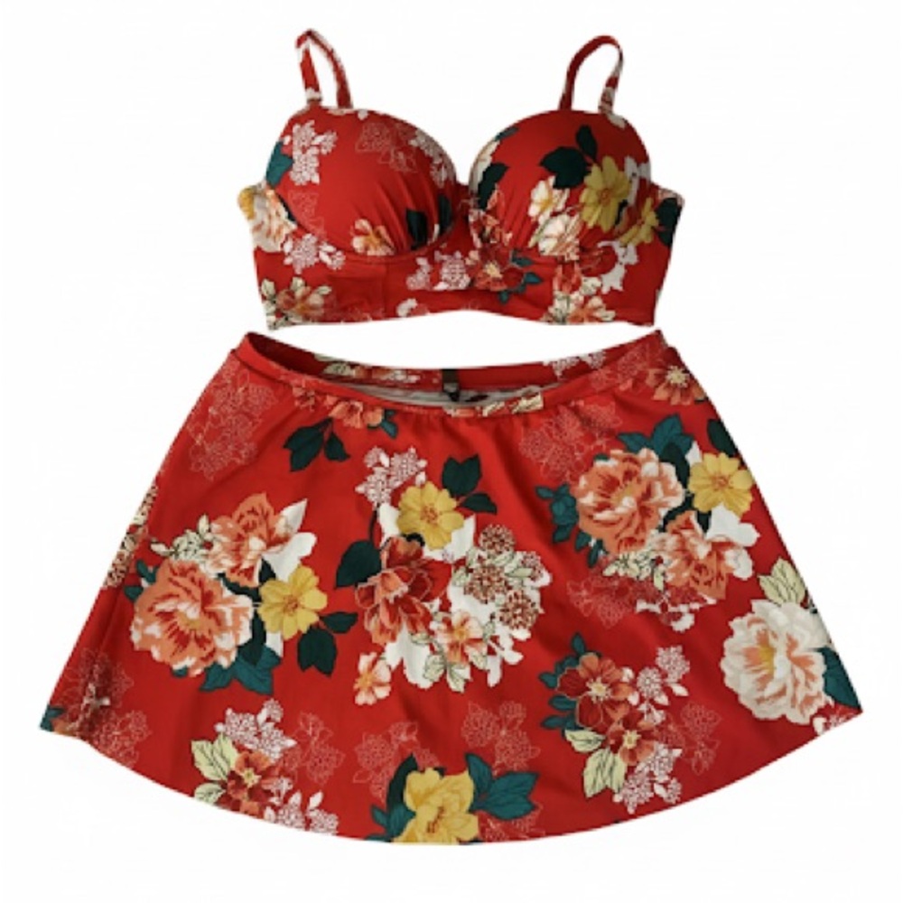 Torrid Floral Push-Up Underwire Bikini & Swim Skirt Set - Size 1